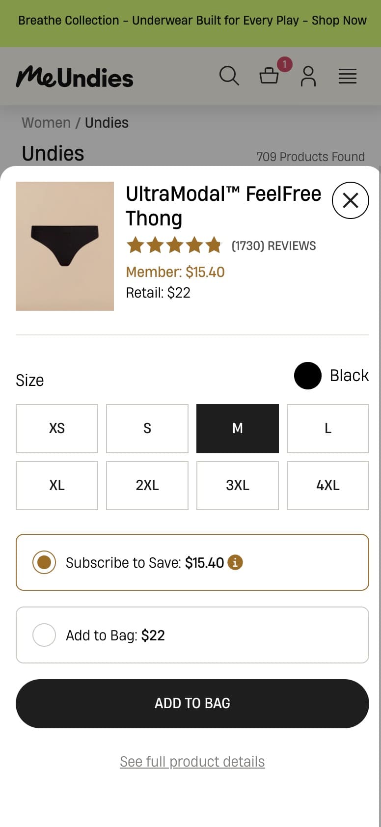 Mobile image of MeUndies' quick view dialog