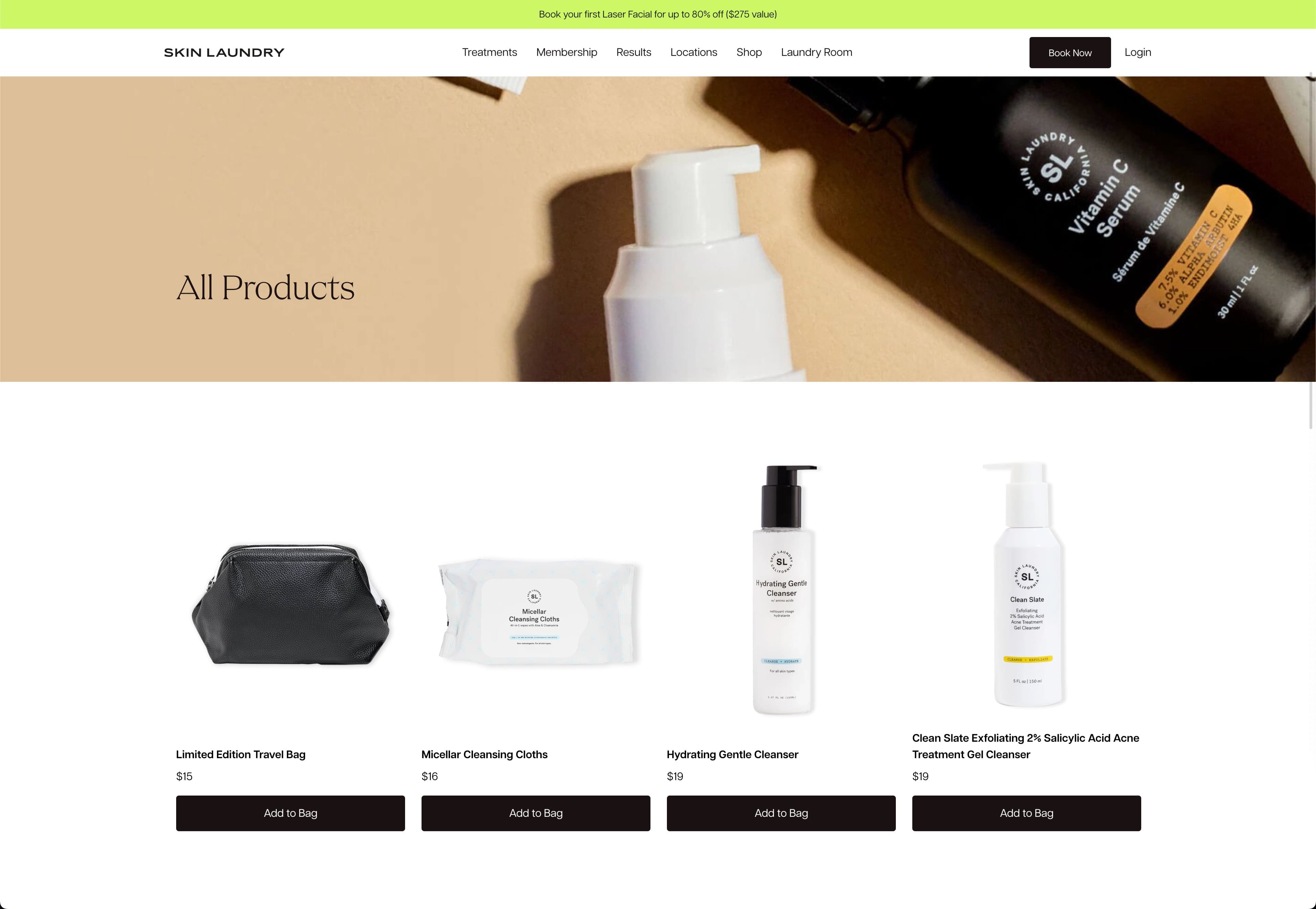 Desktop image of Skin Laundry's Shopify storefront page